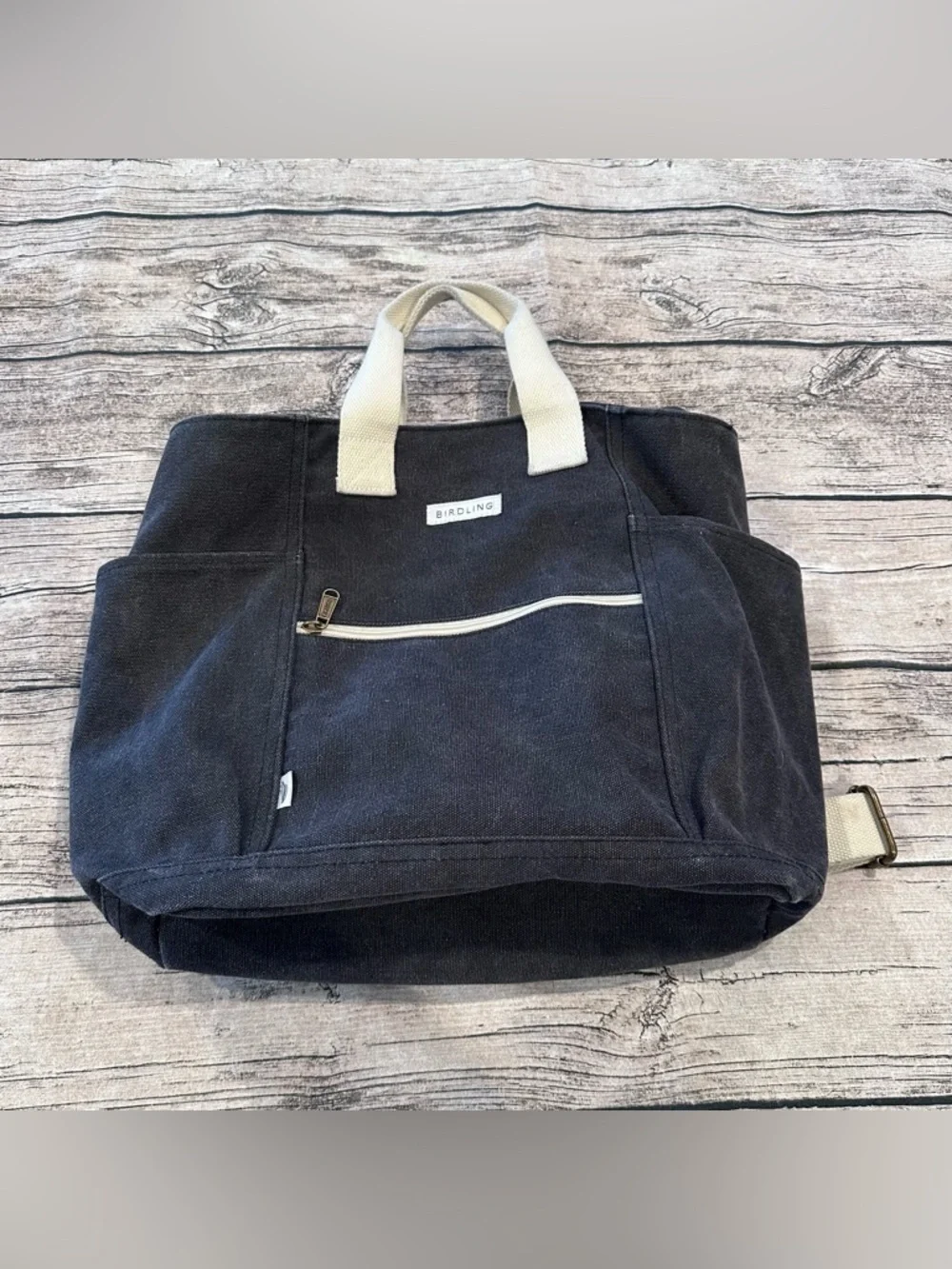 Birdling Black Canvas Laptop Tote Bag Backpack with Cream Handles ~15”x13” - Picture 1 of 8